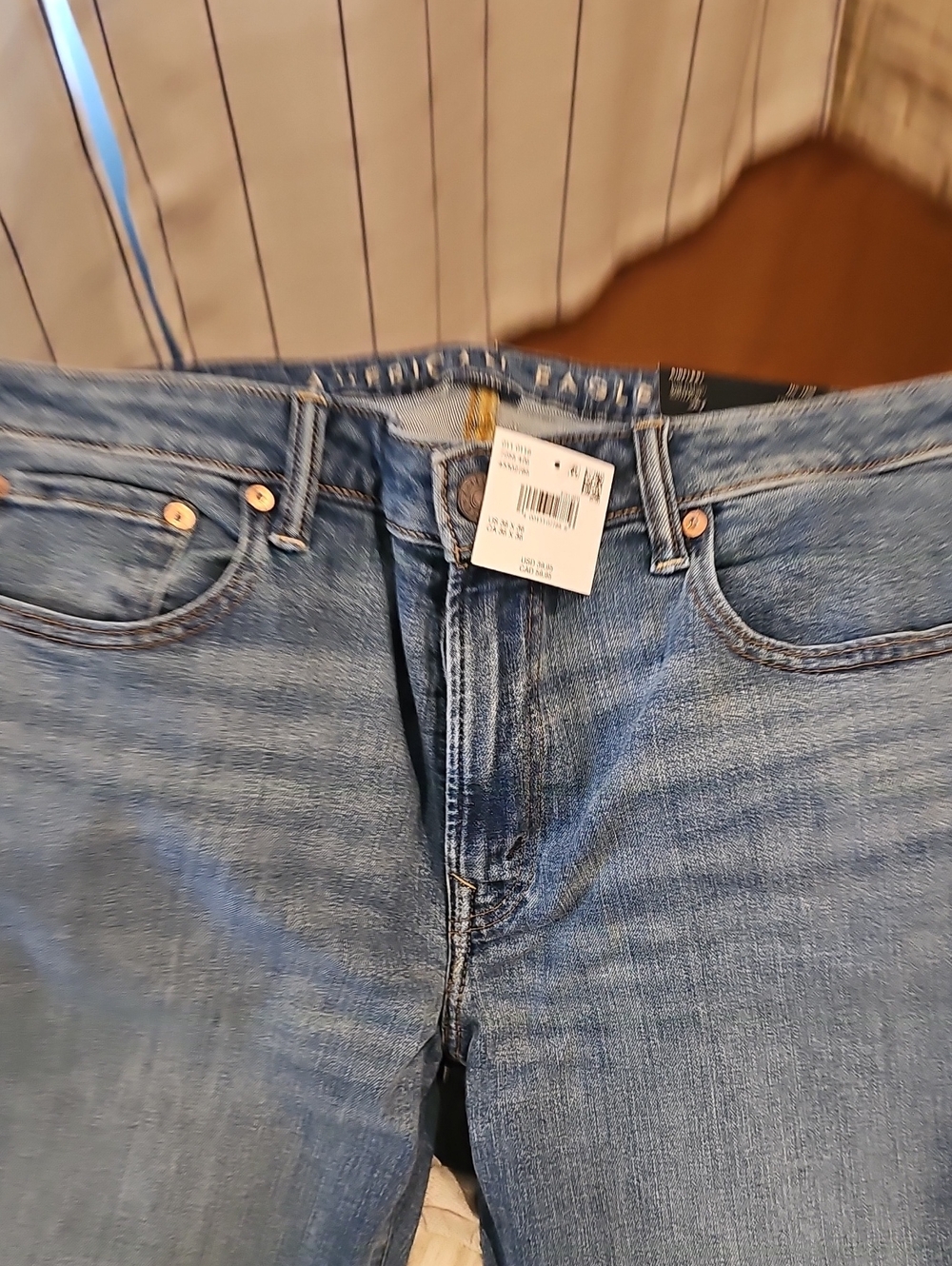 Men's Nwt American Eagle Slim Straight Medium Blue Straight Jeans, 36x36